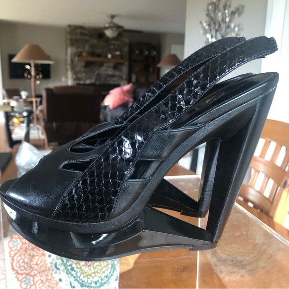 Velvet Angels Cutout Wedge Platform Slingback Heels - Picture 2 of 10